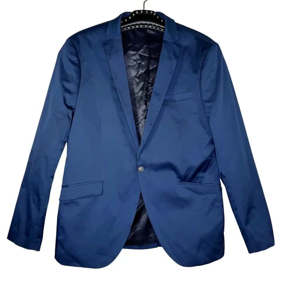 Topman Blue One Button Super Skinny Single Breasted Blazer Suit Jacket 46R